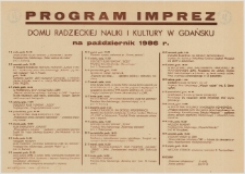 Program imprez Domu Radzieckiej Nauki i Kultury w Gdańsku na październik 1986 r.