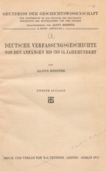 Deutsche Verfassungsgesgeschichte von den Anf&auml;ngen bis ins 14. Jahrhundert