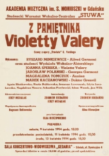 Z pamiętnika Violetty Valery : sceny z opery "Traviata" G. Verdiego.