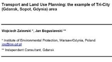 Transport and Land Use Planning: the example of Tri-City (Gdansk, Sopot, Gdynia) area