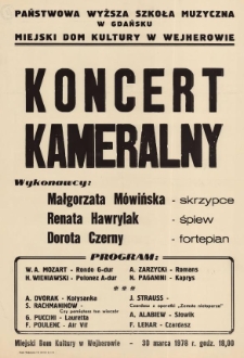 Koncert kameralny : Miejski Dom Kultury w Wejherowie - 30 marca 1978 r. godz. 18.00