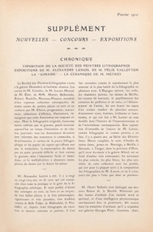 Art et décoration : revue mensuelle d'art moderne 1910, Supplément Chronique, février