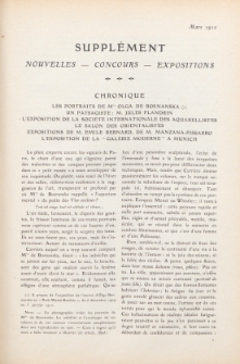 Art et décoration : revue mensuelle d'art moderne 1910, Supplément Chronique, mars