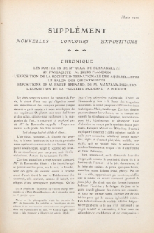 Art et décoration : revue mensuelle d'art moderne 1910, Supplément Chronique, mars