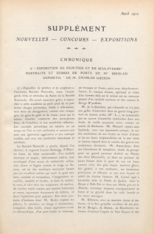Art et décoration : revue mensuelle d'art moderne 1910, Supplément Chronique