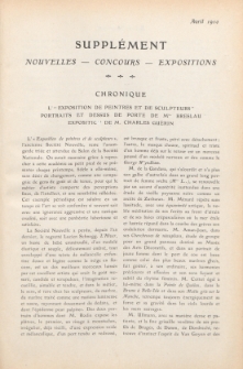 Art et décoration : revue mensuelle d'art moderne 1910, Supplément Chronique