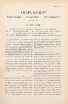 Art et décoration : revue mensuelle d'art moderne 1910, Supplément Chronique, juin