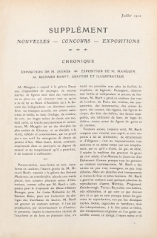 Art et décoration : revue mensuelle d'art moderne 1910, Supplément Chronique, juillet