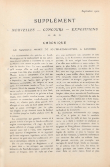 Art et décoration : revue mensuelle d'art moderne 1910, Supplément Chronique, septembre