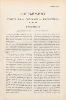 Art et décoration : revue mensuelle d'art moderne 1910, Supplément Chronique, octobre