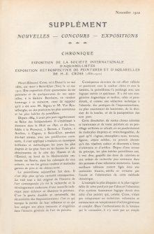 Art et décoration : revue mensuelle d'art moderne 1910, Supplément Chronique, novembre