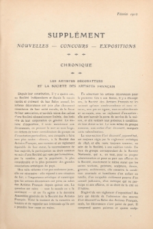 Art et décoration : revue mensuelle d'art moderne. 1912 Suppleément Chronique, février