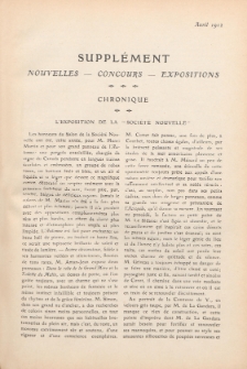 Art et décoration : revue mensuelle d'art moderne. 1912 Suppleément Chronique, avril