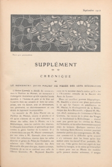 Art et décoration : revue mensuelle d'art moderne. 1912 Suppleément Chronique, septembre