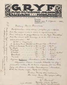[Korespondencja Władysława Pniewskiego] : list Władysława Pniewskiego do Stanisława Brzęczkowskiego, 1932.08.08