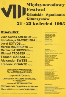 VIII Międzynarodowy Festiwal Gdańskie Spotkania Gitarzystów : 21-25 kwietnia 1995