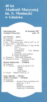 40 lat Akademii Muzycznej im. S. Moniuszki w Gdańsku : Sala kameralna Akademii Muzycznej : 30 listopada 1987 godz. 19