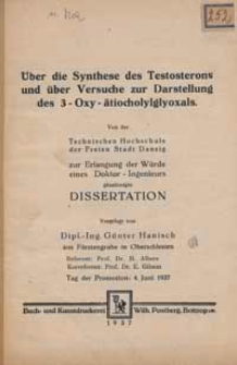 Uber die Synthese des Testosterons und über Versuche zur Darstellung des 3- Oxy- ätiocholylglyoxals