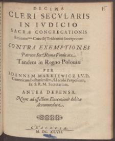 Decima Cleri Secvlaris In Ivdicio Sacræ Congregationis Eminentissimorum Concilij Tridentini