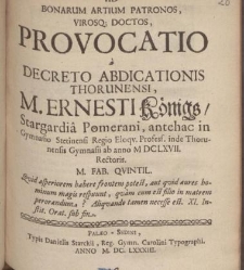 Ad Bonarum Artium Patronos, Virosq; Doctos, Provocatio a Decreto Abdicationis Thorunensi