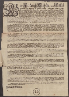 Wir Friderich Wilhelm, von Gottes Gnaden, Marggaff zu Brandenburg