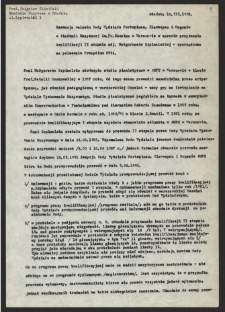 Recenzja wniosku Rady Wydziału Fortepianu, Klawesynu i Organów w Akademii Muzycznej im. Fr. Chopina w Warszawie w sprawie przyznania kwalifikacji II stopnia adj. Małgorzacie Szpinalskiej - sporządzona na polecenie Prezydium RWSA