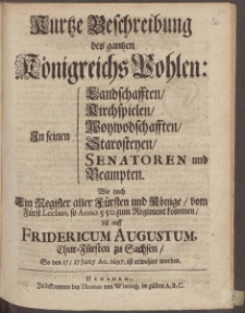 Kurtze Beschreibung des gantzen K&ouml;nigreichs Pohlen