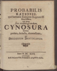 Probabilis Rationis, qua Sarmati&aelig; Europ&aelig;&aelig; Regnum
