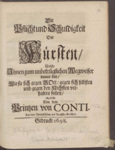 Die Pflicht und Schuldigkeit Der F&uuml;rsten