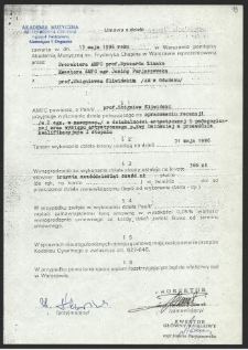 Dokumenty Zbigniewa Śliwińskiego dotyczące pracy recenzenta