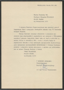 Dokument dot. działalności prof. Zbigniewa Śliwińskiego w jury konkurs&oacute;w pianistycznych krajowych i zagranicznych