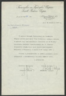 Dokument dot. działalności prof. Zbigniewa Śliwińskiego w jury konkurs&oacute;w pianistycznych krajowych i zagranicznych