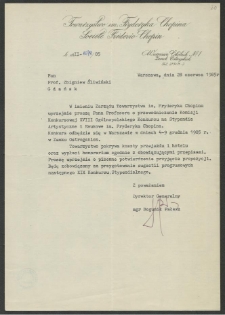 Dokumen dot. działalności prof. Zbigniewa Śliwińskiego w jury konkurs&oacute;w pianistycznych krajowych i zagranicznych