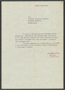 Dokument dot. działalności prof. Zbigniewa Śliwińskiego w jury konkurs&oacute;w pianistycznych krajowych i zagranicznych
