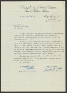 Dokument dot. działalności prof. Zbigniewa Śliwińskiego w Towarzystwie im. Fryderyka Chopina