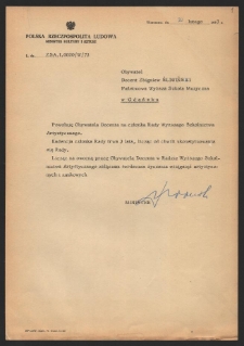 Dokument dot. działalności Zbigniewa Śliwińskiego w Radzie Wyższego Szkolnictwa Artystycznego