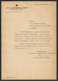 Dokument dot. działalności Zbigniewa Śliwińskiego w Radzie Wyższego Szkolnictwa Artystycznego