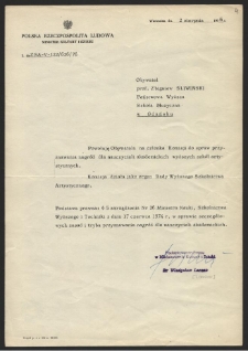 Dokument dot. działalności Zbigniewa Śliwińskiego w Radzie Wyższego Szkolnictwa Artystycznego