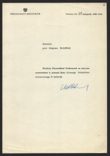 Dokument dot. działalności Zbigniewa Śliwińskiego w Radzie Wyższego Szkolnictwa Artystycznego