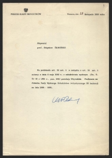 Dokument dot. działalności Zbigniewa Śliwińskiego w Radzie Wyższego Szkolnictwa Artystycznego