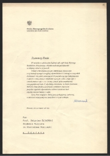 Dokument dot. działalności Zbigniewa Śliwińskiego w Radzie Wyższego Szkolnictwa Artystycznego