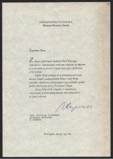 Dokument dot. działalności Zbigniewa Śliwińskiego w Radzie Wyższego Szkolnictwa Artystycznego