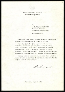 Dokument dot. działalności Zbigniewa Śliwińskiego w Radzie Wyższego Szkolnictwa Artystycznego