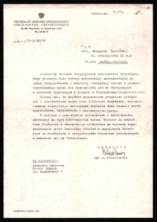 Dokument dot. działalności dydaktycznej prof. Zbigniewa Śliwińskiego