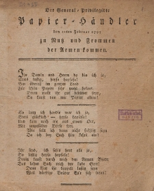 Der General-Privilegirte Papier-Händler den 11ten Februar 1795 zu Nutz und Frommen der Armen kommen