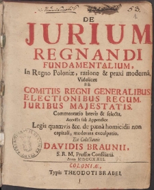 De Jurium Regnandi Fundamentalium, In Regno Poloni&aelig;, ratione & praxi moderna
