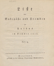 Liste der Badegaste und Fremden zu Putbus im Sommer 1818. Nro. 2