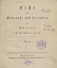 Liste der Badegaste und Fremden zu Putbus im Sommer 1818. Nro. 1