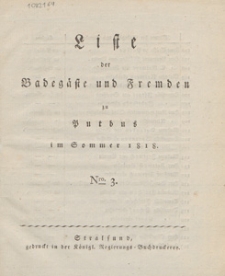 Liste der Badegaste und Fremden zu Putbus im Sommer 1818. Nro. 3