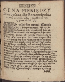 Cena Pieniędzy, I&aacute;ka być ma, &aacute;by Rzeczpospolita na nich nieszkodowala